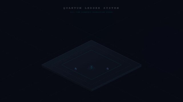 Futuristic cyber interface with isometric blue glowing elements on dark background