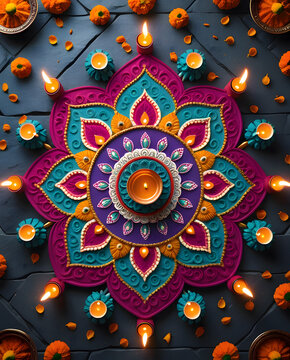 diwali rangoli mandala flatlay festival vector illustration