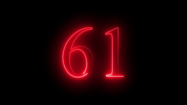 glowing red color neon 61 text, Educational concept promote advertising concept isolate using QuickTime black background 4k motion video 