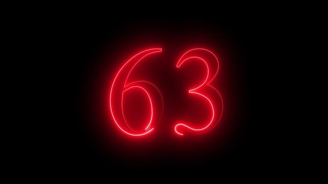 glowing red color neon 63 text, Educational concept promote advertising concept isolate using QuickTime black background 4k motion video 