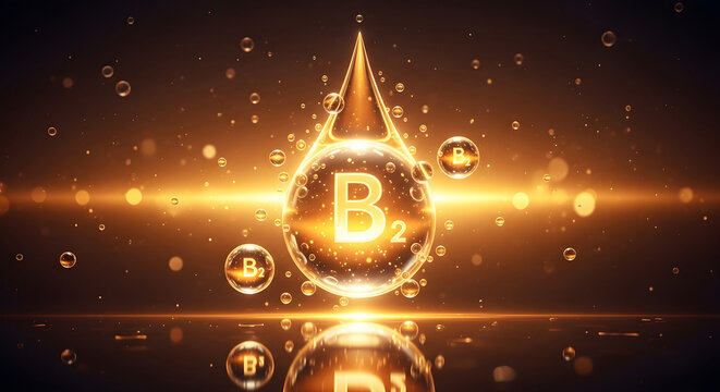 Vitamin B2 golden drop with glowing effect