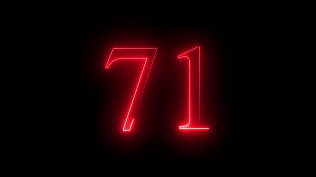 glowing red color neon 71 text, Educational concept promote advertising concept isolate using QuickTime black background 4k motion video 