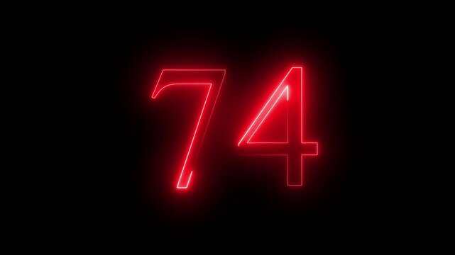 glowing red color neon 74 text, Educational concept promote advertising concept isolate using QuickTime black background 4k motion video 