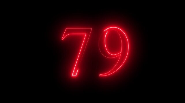 glowing red color neon 79 text, Educational concept promote advertising concept isolate using QuickTime black background 4k motion video 