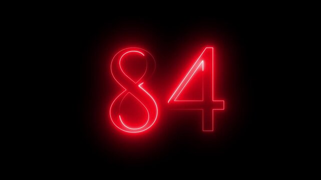 glowing red color neon 84 text, Educational concept promote advertising concept isolate using QuickTime black background 4k motion video 
