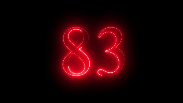 glowing red color neon 83 text, Educational concept promote advertising concept isolate using QuickTime black background 4k motion video 