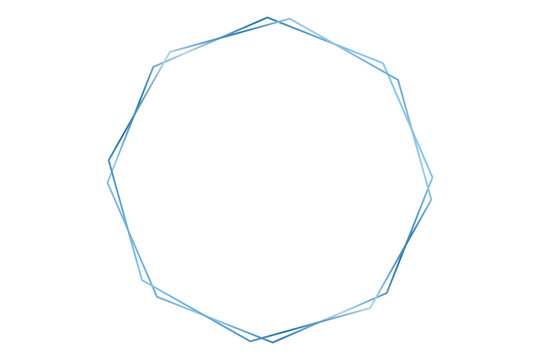Geometric Decagon Blue Line Frame Border Isolated on White Background