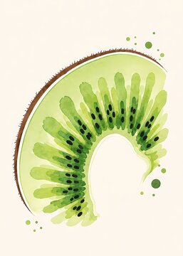 Watercolor kiwi fruit slice illustration wall art