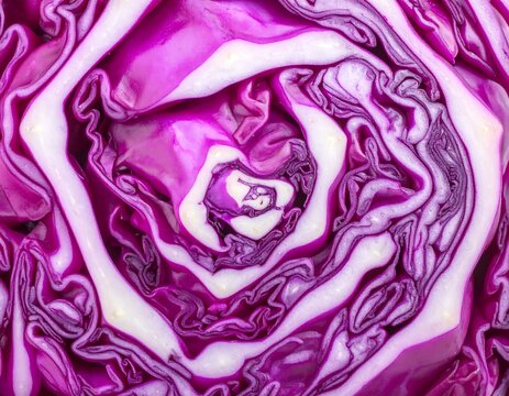Vibrant Purple Cabbage Cross Section Close Up.