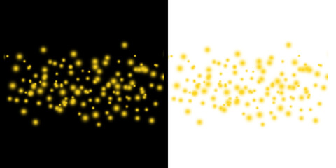 Golden yellow glowing particle dots and glittering dust texture. Featuring luminous floating sparkles, magic bokeh scatter and festive light effect. Transparent Background © Nargis
