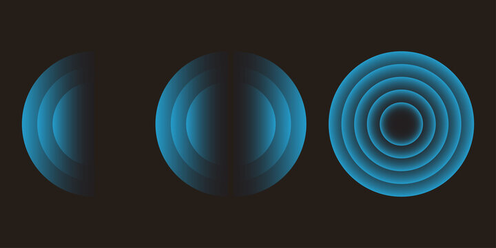 Sound wave. Signal concentric circle. Round light effect. Wifi range. Radio station signal. Water ripple with circle waves. A place or a painful point. Radar screen. Vector effect.