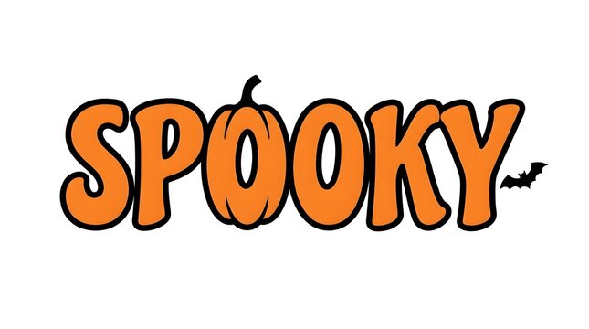 A festive halloween themed text design featuring the word spooky with an orange pumpkin replacing the letter o