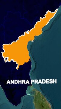 Andhra Pradesh State Map Highlighted on Satellite Background, Andhra Pradesh India State Map Location Illustration, Highlighted Andhra Pradesh Map with Geographic Background