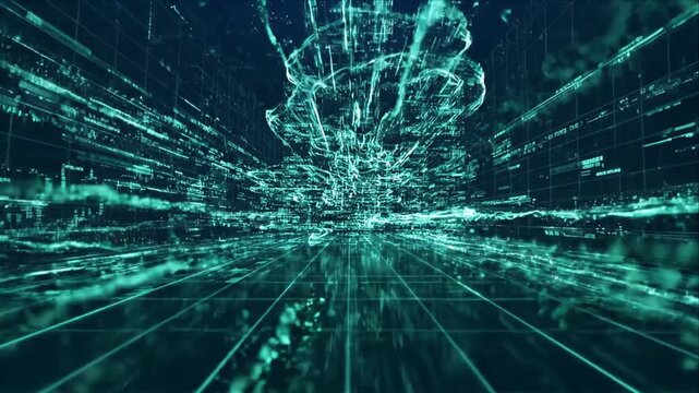 Financial data flow trading screen digital market chart futuristic grid glowing teal line abstract finance technology investment analysis stock exchange economic trend data stream virtual interface