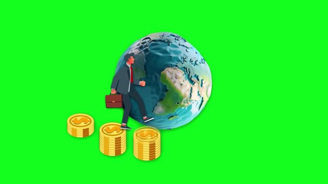 golden dollar coin uprising in share market and business man benefit and reach in the top position in globally or global economic success