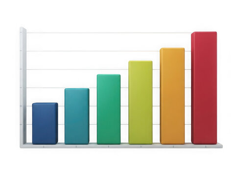 Colorful bar chart graph with upward trend isolated on transparent background