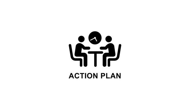 Action plan animated with rotating clock for business strategy and meeting planning