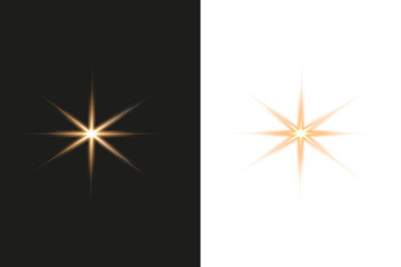 Fototapeta premium Golden Star Light Effect on Dark and Transparent Background