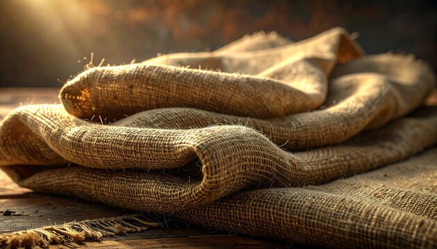 Close up of coarse burlap sack fabric texture.