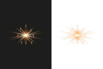 Fototapeta premium Golden Starburst Light Effect on Black and Transparent Background