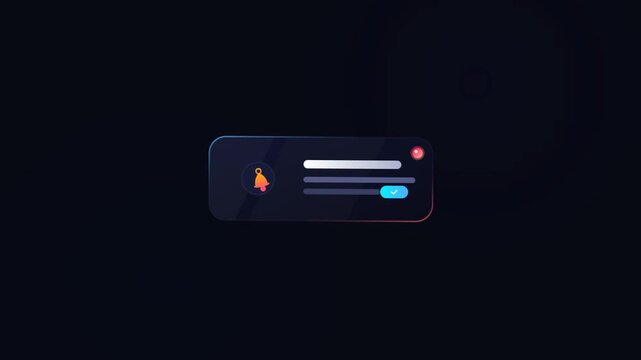 Minimalist digital notification popup banner with bell icon on dark background