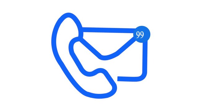 Email Notification Icon with Blue Outline Envelope and Number Badge Animation.