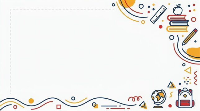 Education Technology Background with E-Learning Icons, Books, Laptop and Copy Space