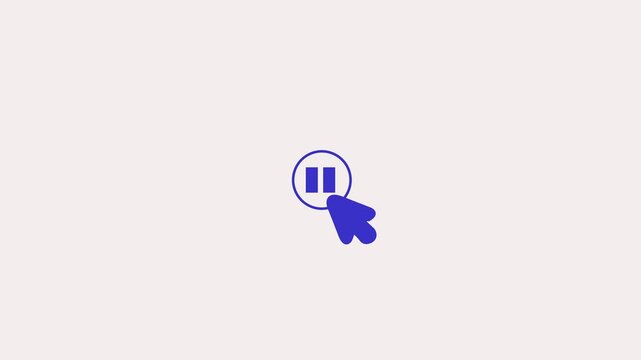 Cursor arrow clicking play and pause button motion graphic with alpha channel. Mouse pointer click media player icon animated on transparent background.
