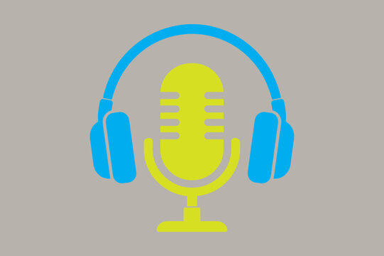 Podcast microphone and headphone icon graphic resource for audio broadcast