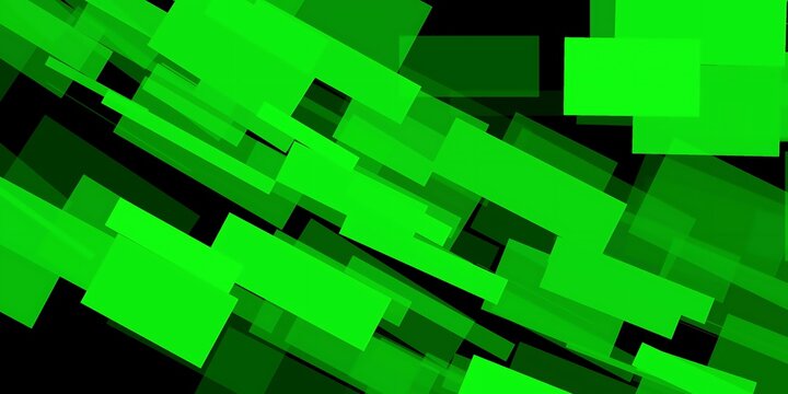 Abstract Green Rectangles Background with Dynamic Geometric Shapes and Transparency. A modern abstract background featuring overlapping green rectangular shapes with varying transparency on black.