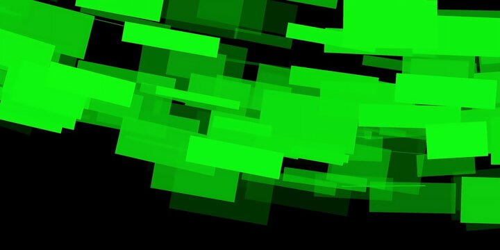 Abstract Green Rectangles on Black Background for Modern Graphic Design. A digital abstract background featuring overlapping bright green rectangular shapes on a solid black backdrop.