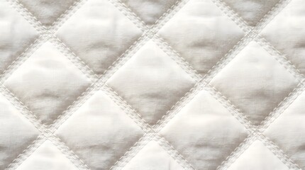 Naklejka premium Quilted white fabric featuring diamond stitched pattern with soft texture and elegant clean lines captured in bright natural studio lighting