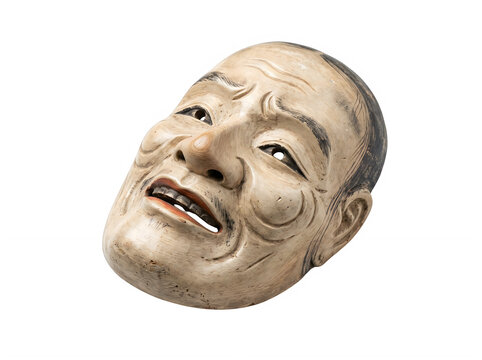 Traditional japanese noh theater mask of an old man with a smiling expression for cultural performance