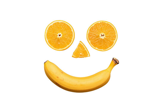 Fruit smiley with orange slice eyes and banana mouth