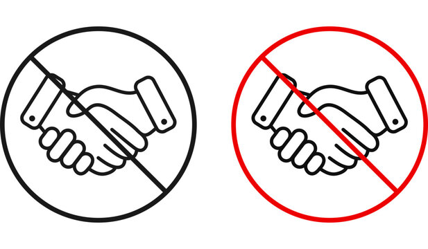 No handshake prohibition icon set. No hand shaking business agreement ban symbol. Social distancing contact restriction warning  design