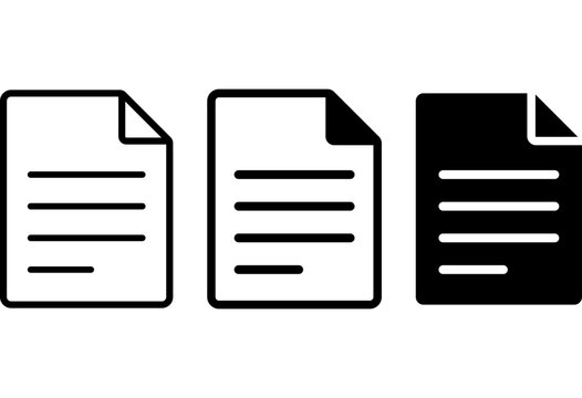 Document file paper icon set. Text sheet page article note symbol. Data report content information design