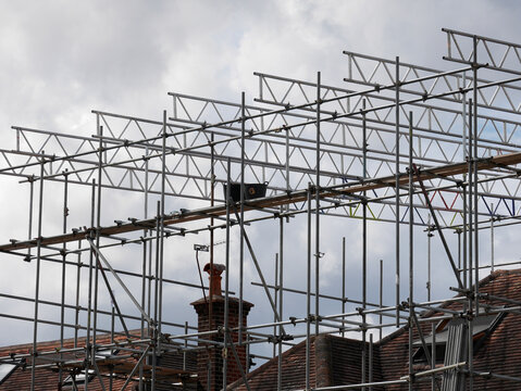 Europe, UK, England, London, scaffolding on house daylight