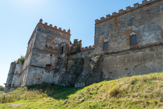 Medzhybizh fortress defensive wall and ancient stone palace ruins in Ukraine