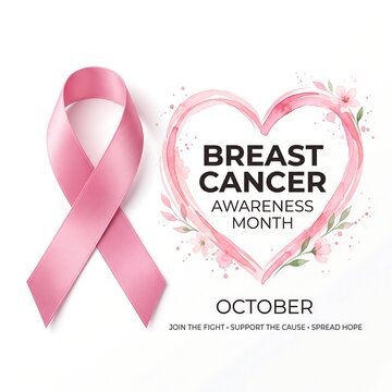 Pink ribbon and heart illustration for breast cancer awareness month campaign