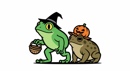 Obraz premium Cute frogs dressed up for halloween trick or treat