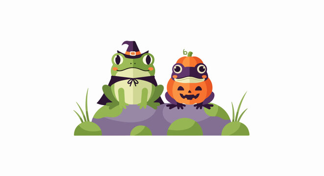 Cute frogs dressed in Halloween costumes