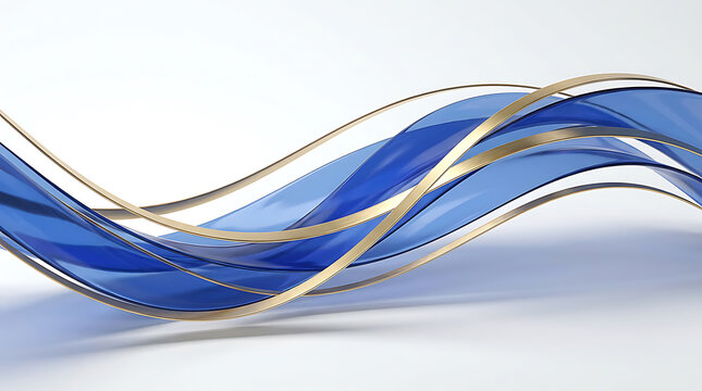Abstract sapphire blue glass wave background with elegant golden trim lines