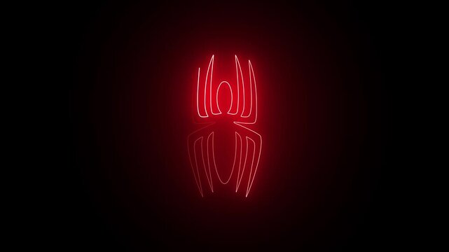 Red colour Neon Glowing  spider/spider icon neon Animation on Black Background.4k animation