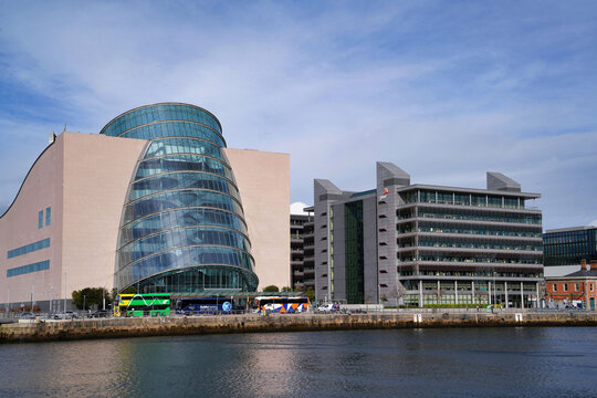 Dublin Convention Centre building viewed across the River Liffey
