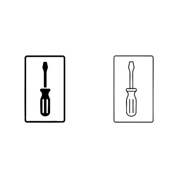 flathead screwdriver set icon with line art and silhouette vector design line art line line art with silhouette vector