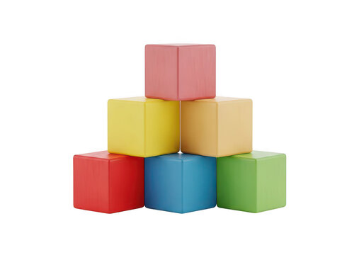 Colorful wooden toy blocks pyramid isolated on transparent background