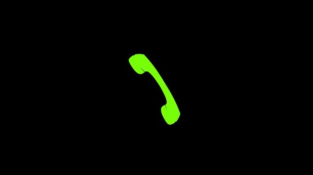 Green colour telephone icon Incoming call icon animation on black background.