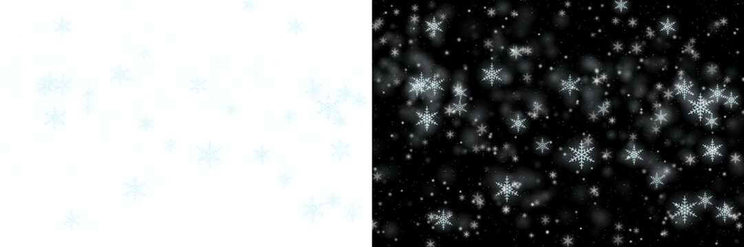 Falling white snowflakes digital overlay for winter holidays and festive christmas design projects transparent background
