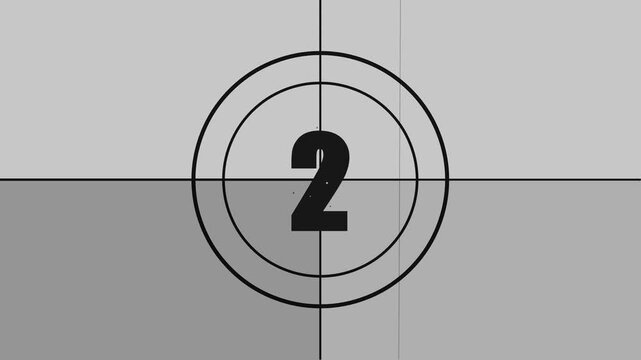 Classic Vintage Film Leader Countdown Animation Loop 5 to 1 with Rotating Radar Sweeper and Retro Grain Effect