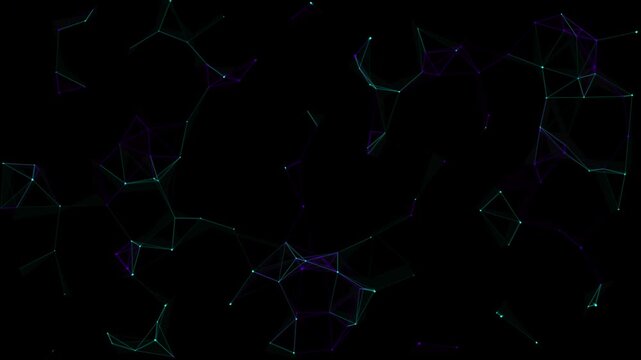 Seamless looping animation of a futuristic technology network. Abstract dots and lines connecting in a dark digital cyberspace.